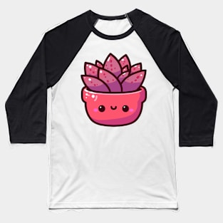 Cute Red Succulent in a Pot | Kawaii Style Cactus Houseplant | Cute Kawaii Design Baseball T-Shirt